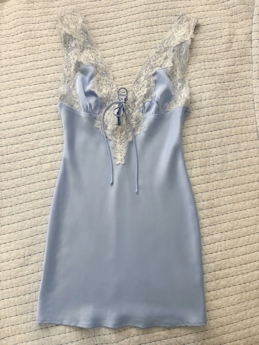 Princess Polly Powder Blue Satin Chemise with Cream Lace